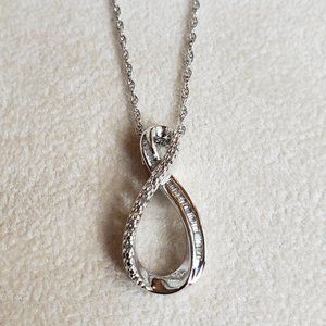 Sterling Silver Teardrop Infinity CZ Accent Pendant Necklace Signed SUN 925